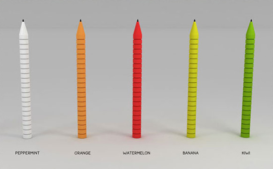 Съедобные ручки состоят из 22 жевательных конфет разных вкусов (дыня, киви, банан и многие другие).