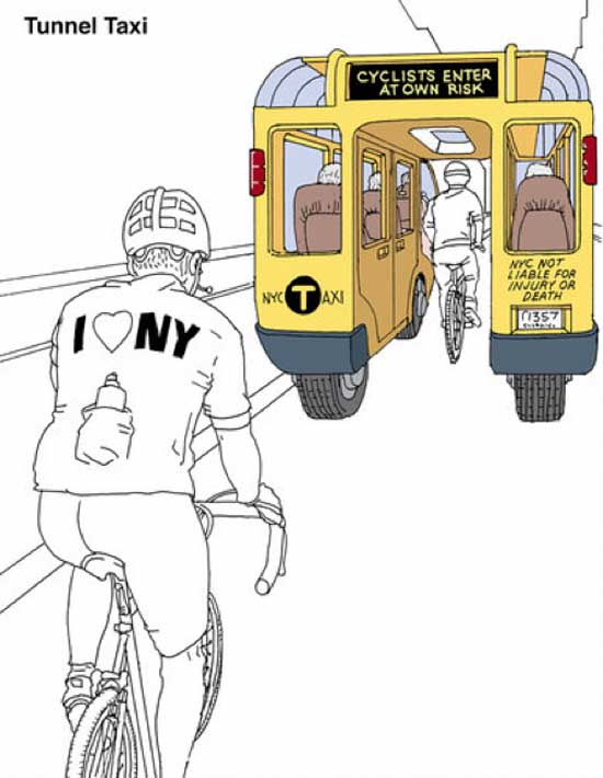 Такси будущего - Tunnel Taxi, тоннельное такси создает ту самую дополнительную полосу для безопасного движения велосипедистов и владельцев мотоциклов. 